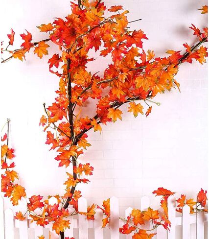 نوفرلايف 12 حزمة 27.5 م / 90 قدم ورقة القيقب الاصطناعي ، أوراق وهمية أوراق الخريف إكليل زهور معلقة نبات للمنزل والحديقة والفندق وحفلات الزفاف والمهرجانات ديكور عيد الميلاد رأس السنة الجديدة in Kuwait