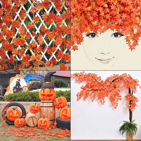 نوفرلايف 12 حزمة 27.5 م / 90 قدم ورقة القيقب الاصطناعي ، أوراق وهمية أوراق الخريف إكليل زهور معلقة نبات للمنزل والحديقة والفندق وحفلات الزفاف والمهرجانات ديكور عيد الميلاد رأس السنة الجديدة in Kuwait