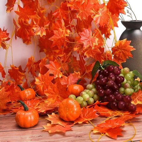 نوفرلايف 12 حزمة 27.5 م / 90 قدم ورقة القيقب الاصطناعي ، أوراق وهمية أوراق الخريف إكليل زهور معلقة نبات للمنزل والحديقة والفندق وحفلات الزفاف والمهرجانات ديكور عيد الميلاد رأس السنة الجديدة in Kuwait