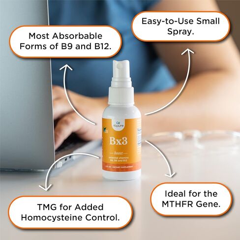 رذاذ فيتامين ب السائل nbpure Bx3 النباتي النقي، الفيتامينات الأساسية B6، B9 وB12، 2 أونصة سائلة in Kuwait