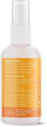 رذاذ فيتامين ب السائل nbpure Bx3 النباتي النقي، الفيتامينات الأساسية B6، B9 وB12، 2 أونصة سائلة in Kuwait