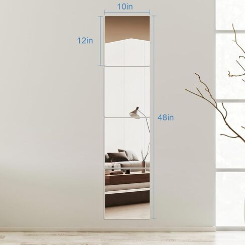 Full Length Wall Mirror Tiles, Wall Mounted Glass Mirror for Modern Wall Decor, Square Large Wall Mirror for Home Gym, Bedroom, Bathroom(10"x 12"-4PCS) in Saudi Arabia
