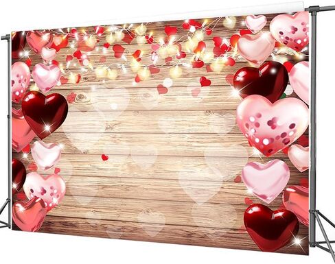 CYLYH 8x6ft Valentine's Day Backdrop Rustic Wood Backdrop Red Love Heart Valentine's Day Backdrops Photography Mother's Day Backdrops Party Bridal Shower Kid Birthday Party Decor Banner D851 in Saudi Arabia