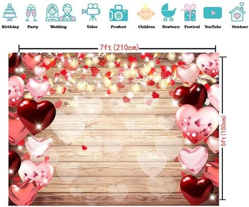 CYLYH 8x6ft Valentine's Day Backdrop Rustic Wood Backdrop Red Love Heart Valentine's Day Backdrops Photography Mother's Day Backdrops Party Bridal Shower Kid Birthday Party Decor Banner D851 in Saudi Arabia