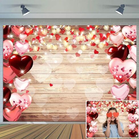 CYLYH 8x6ft Valentine's Day Backdrop Rustic Wood Backdrop Red Love Heart Valentine's Day Backdrops Photography Mother's Day Backdrops Party Bridal Shower Kid Birthday Party Decor Banner D851 in Saudi Arabia