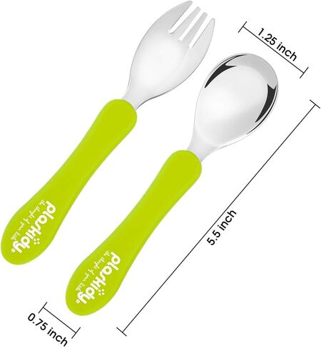 Plaskidy Toddler Spoons Stainless Steel with Silicone Handle Set of 8 Kids Spoons Cutlery Set - Children Safe Utensil Set BPA Free Dishwasher Safe Kid Spoons Flatware Great for Kids and Toddler Spoon in Kuwait