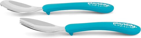 Plaskidy Toddler Spoons Stainless Steel with Silicone Handle Set of 8 Kids Spoons Cutlery Set - Children Safe Utensil Set BPA Free Dishwasher Safe Kid Spoons Flatware Great for Kids and Toddler Spoon in Kuwait