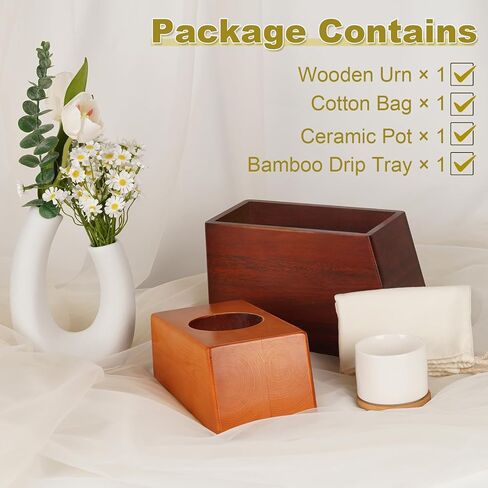 Exttlliy Decorative Urns Earns for Ashes Handmade Solid Wooden Urn for Ashes for Men Memorial Magnetic Funeral Cremation Urn Human Ashes Adult Female with Ceramic Pot and Cotton Bag in Kuwait