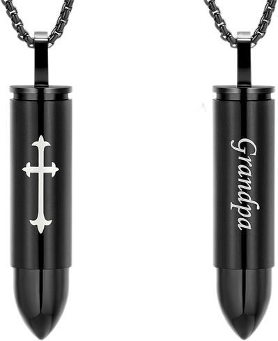 Oinsi Double-Side Engraving Cross &Mom/Dad/Son Keepsake Jewelry -Black Bullet Cremation Urn Necklace for Ashes in Saudi Arabia