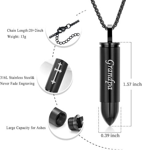 Oinsi Double-Side Engraving Cross &Mom/Dad/Son Keepsake Jewelry -Black Bullet Cremation Urn Necklace for Ashes in Saudi Arabia