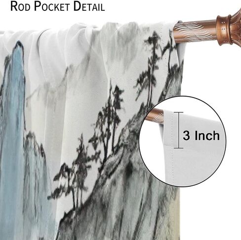 Japanese Cherry Blossom Curtain, Mountains River Clouds Pine Trees Nature Landscape Asian Anime Room Darkening Door Window Rod Pocket Curtain for Bedroom Kitchen Living Room 42x45in in Saudi Arabia