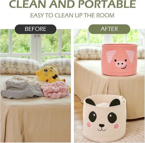 OMERAI Animal Baskets Cotton Rope Woven Storage Basket for Toys Blankets Laundry Nursery, Large Foldable Organizer with Cute Pig Design and Handles, 15"D x 12.6"H (Pink) in Kuwait