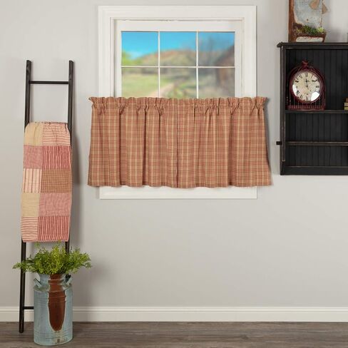 VHC Brands Sawyer Mill منقوشة من القطن ستائر المطبخ بيت المزرعة قضيب جيب حلقات معلقة 36x36 زوج طبقات، أزرق in Kuwait