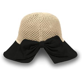 Women's Straw Sun Hat, Wide Brim UPF 50+ UV Protection, Foldable Packable Floppy Beach Hat with Bow & Chin Strap in Kuwait