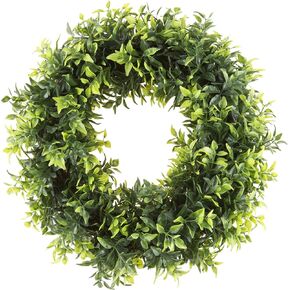 إكليل أوراق الريحان الاصطناعي - نابض بالحياة مقاس 11.5 بوصة مستدير مقاوم للأشعة فوق البنفسجية لديكور الباب الأمامي المثبت من بيور جاردن (أخضر) in Kuwait