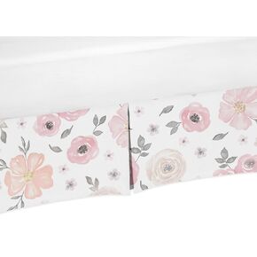Blush Pink, Grey and White Baby Girl Pleated Crib Bed Skirt Dust Ruffle for Watercolor Floral Collection by Sweet Jojo Designs