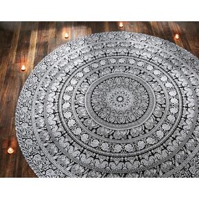 RAJRANG Black and White Round Tapestry - Cute Hippie Mandala Tapiz Cotton Bedding Bohemian Boho Bedspread Wandteppich Round 72 inches in Kuwait