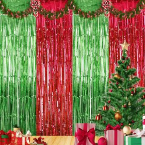 4 Pack Black and Gold Metallic Tinsel Foil Fringe Curtains 3.3×6.5 ft Photo Booth Backdrop Decor Streamers Fringe Backdrop for Birthday Wedding Engagement Baby Shower Holiday Party Decorations