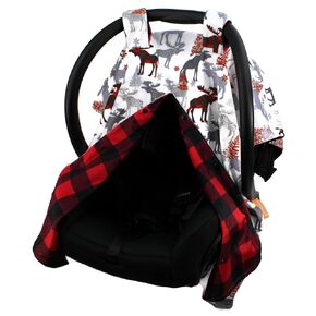 Dear Baby Gear Car Seat Canopy - Unisex Infant Car Seat Cover - Soft and Breathable Fabric - Fits Most Car Seats - Perfect Lumberjack Red Black Plaid/Black Dot 40"x30"