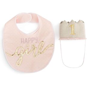 Happy Girl Birthday Soft Pink One Size Cotton Blend Fabric Hat and Bib Set in Saudi Arabia