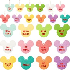 Andi Cppss 37PCS Valentines Mouse Candy Heart Wooden Hanging Ornament Decor for Tree, Candy Mouse Wooden Slices with Ropes, Sweet Conversation Hanging Ornaments, Valentines Love hanging Tags in Kuwait