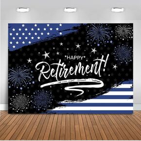 Mocsicka Happy Retirement Backdrop Black and Navy Blue Police Retirement Party Decorations Flag and Firework Congrats Retirement Photo Booth Prop (6x4ft)