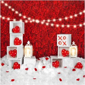 Kate 7x5ft Red Loveheart Valentine's Day Photography Backdrops Red Rose Wall Photo Picture Backgrounds Lighting Decoration Wedding Sweetheart Memorial Day Photoshoot Backdrop