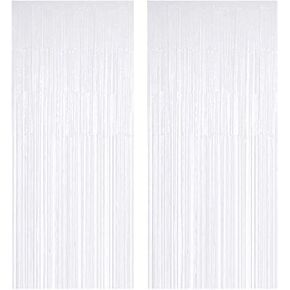 JOYYU White Foil Fringe Curtain, 2PCS 3.28FT x 8.2FT Metallic Tinsel Door Curtains Photo Booth Backdrop for Wedding Birthday Bridal Shower Baby Shower Bachelorette Christmas Party Decorations in Saudi Arabia