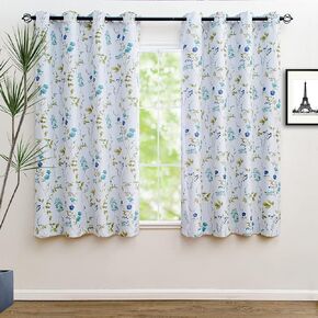 Linentalks Floral Blackout Curtains 63 Inch Length 2 Panels Set, Short Thermal Insulated Patterned Blackout Curtains for Living Room, Grommet Room Darkening Curtains Green Blue Black Out Curtains in Kuwait
