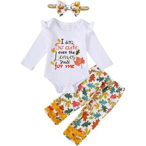 Aslaylme Newborn Girl Fall Outfit Baby Autumn Clothes I Am So Cute Even The Leaves Fall For Me Maple Leafs Bodysuit in Kuwait