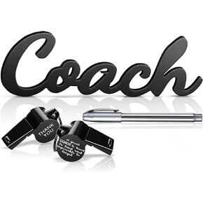 Yalikop 3 Pcs 2024 Coach Gifts Coach Wood Sign Coach Pen Whistles with Lanyard Coach Whistle Wooden Letters Sign for Graduation Gift Men Women Referees Sports Office Sports Decorations(Black Sign)