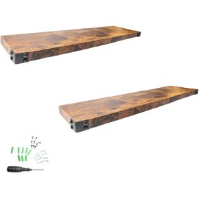 أرفف عائمة لواقي الفم المحارب للحمام والمطبخ - تخزين ديكور المزرعة الريفية ورفوف عرض الحائط، مجموعة من 2، بني in Kuwait