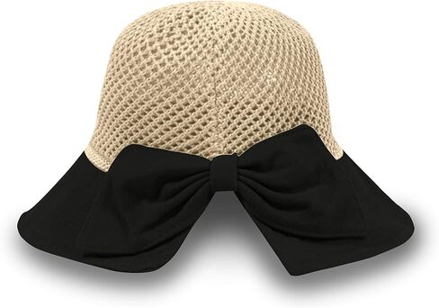 Women's Straw Sun Hat, Wide Brim UPF 50+ UV Protection, Foldable Packable Floppy Beach Hat with Bow & Chin Strap in Kuwait