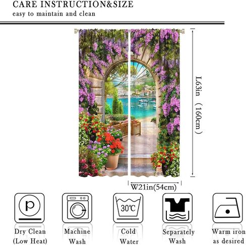 Italian Bathroom Curtains,Seaview Through Stone Arch Blackout Rod Pocket Window Drapes for Living Room Bedroom Kitchen Home Decor W42xL45in in Kuwait