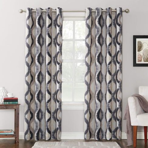 Sun Zero Burbank Watercolor Ogee Energy Efficient Grommet Curtain Panel, 54" x 84", Linen in Saudi Arabia