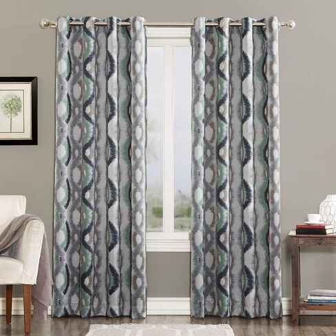 Sun Zero Burbank Watercolor Ogee Energy Efficient Grommet Curtain Panel, 54" x 84", Linen in Saudi Arabia