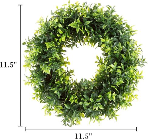 إكليل أوراق الريحان الاصطناعي - نابض بالحياة مقاس 11.5 بوصة مستدير مقاوم للأشعة فوق البنفسجية لديكور الباب الأمامي المثبت من بيور جاردن (أخضر) in Kuwait