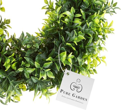 إكليل أوراق الريحان الاصطناعي - نابض بالحياة مقاس 11.5 بوصة مستدير مقاوم للأشعة فوق البنفسجية لديكور الباب الأمامي المثبت من بيور جاردن (أخضر) in Kuwait