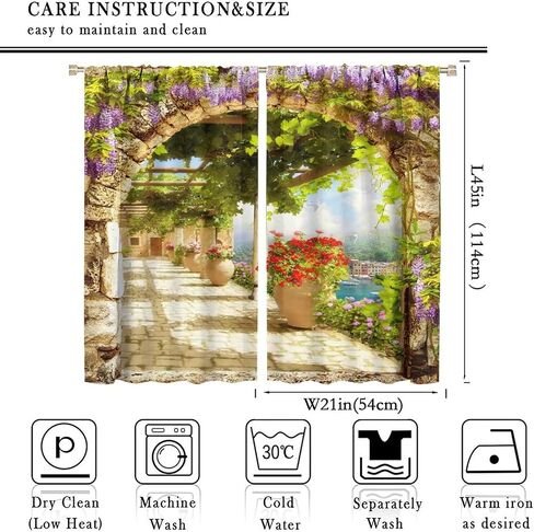 Italian Bathroom Curtains,Seaview Through Stone Arch Blackout Rod Pocket Window Drapes for Living Room Bedroom Kitchen Home Decor W42xL45in in Saudi Arabia