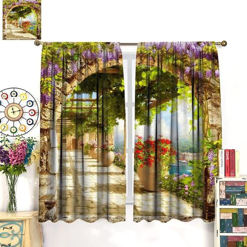 Italian Bathroom Curtains,Seaview Through Stone Arch Blackout Rod Pocket Window Drapes for Living Room Bedroom Kitchen Home Decor W42xL45in in Saudi Arabia