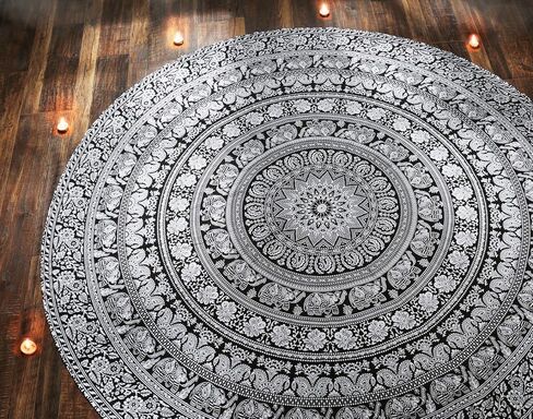 RAJRANG Black and White Round Tapestry - Cute Hippie Mandala Tapiz Cotton Bedding Bohemian Boho Bedspread Wandteppich Round 72 inches in Kuwait