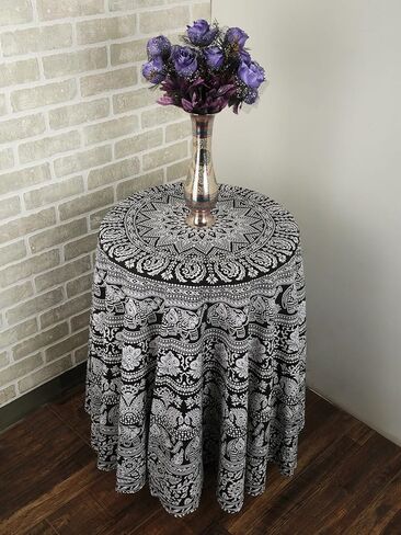 RAJRANG Black and White Round Tapestry - Cute Hippie Mandala Tapiz Cotton Bedding Bohemian Boho Bedspread Wandteppich Round 72 inches in Kuwait