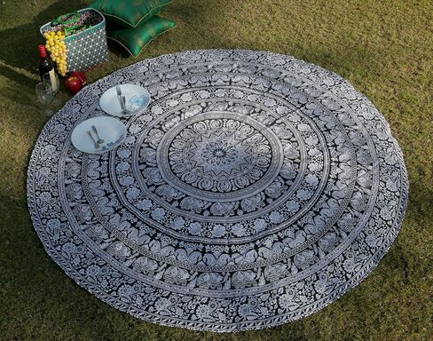 RAJRANG Black and White Round Tapestry - Cute Hippie Mandala Tapiz Cotton Bedding Bohemian Boho Bedspread Wandteppich Round 72 inches in Kuwait