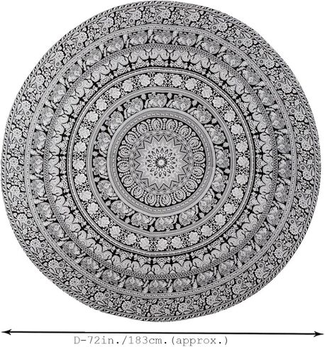 RAJRANG Black and White Round Tapestry - Cute Hippie Mandala Tapiz Cotton Bedding Bohemian Boho Bedspread Wandteppich Round 72 inches in Kuwait