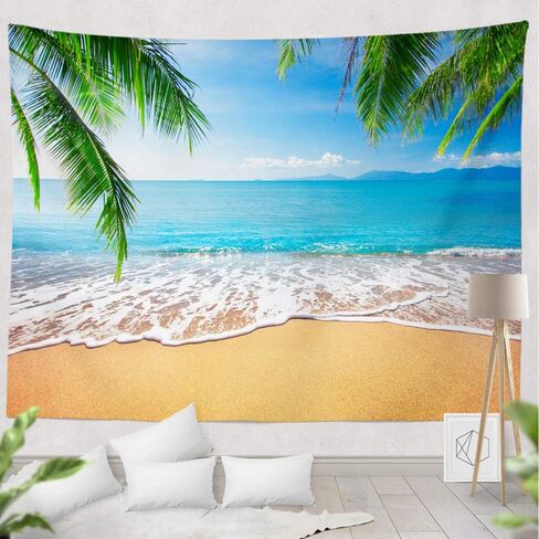 KULUSSY Summer Beach Theme Tapestry Wall Hanging 80x60 inches Palm Trees Ocean Sea Beach Wave Scenery Wall Art Tropical Nature Tapestry Holiday Home Decor for Bedroom Living Room in Saudi Arabia