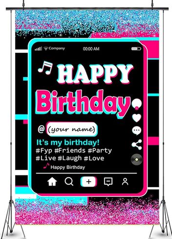 خلفية حفلات عيد ميلاد سعيد، ديكور عيد ميلاد تيك توك، خلفية بلون زهري وازرق، لوازم الحفلات ذات الطابع الموسيقي، خلفية زهرية لامعة، لافتة عيد ميلاد سعيد تيك توك مع قلم هدية in Kuwait