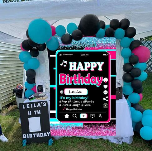 خلفية حفلات عيد ميلاد سعيد، ديكور عيد ميلاد تيك توك، خلفية بلون زهري وازرق، لوازم الحفلات ذات الطابع الموسيقي، خلفية زهرية لامعة، لافتة عيد ميلاد سعيد تيك توك مع قلم هدية in Kuwait