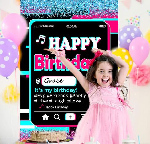 خلفية حفلات عيد ميلاد سعيد، ديكور عيد ميلاد تيك توك، خلفية بلون زهري وازرق، لوازم الحفلات ذات الطابع الموسيقي، خلفية زهرية لامعة، لافتة عيد ميلاد سعيد تيك توك مع قلم هدية in Kuwait