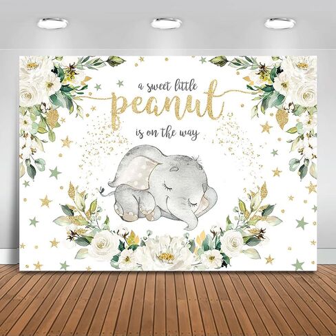 Mocsicka Elephant Baby Shower Backdrop for Girl Pink Floral Sweet Little Peanut is on Her Way Photo Backdrops Cute Elephant Baby Shower Party Cake Table Photography Background (7x5ft) in Saudi Arabia