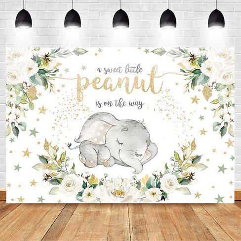 Mocsicka Elephant Baby Shower Backdrop for Girl Pink Floral Sweet Little Peanut is on Her Way Photo Backdrops Cute Elephant Baby Shower Party Cake Table Photography Background (7x5ft) in Saudi Arabia